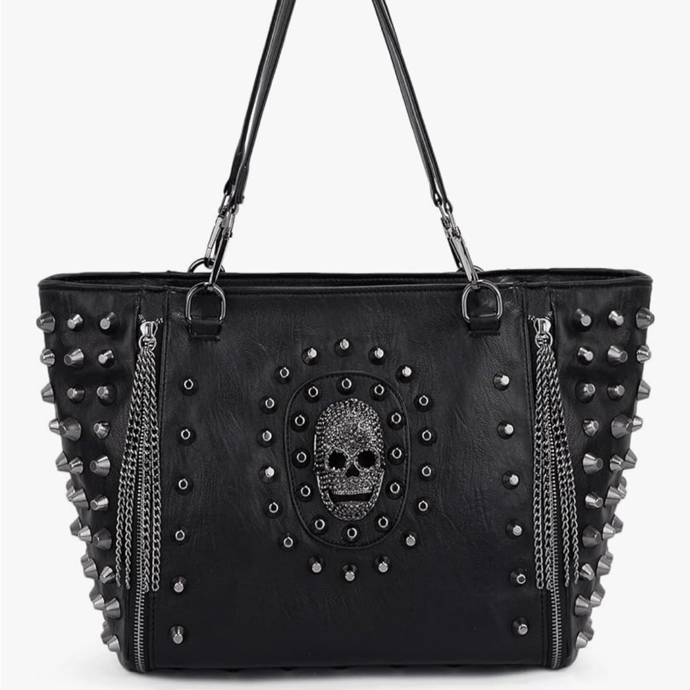 Black Studded Skull Tote Bag